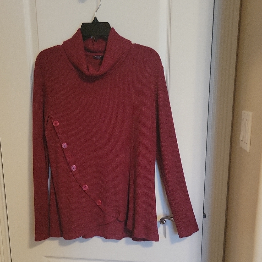 Studio Maroon Cowl Neck Sweater with Button Detail